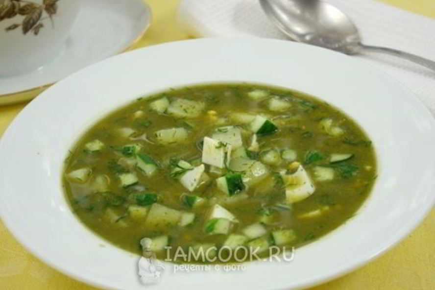 Рецепт холодный зеленый борщ с огурцами