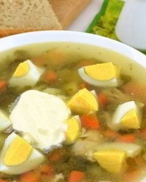 Зеленый борщ с курицей