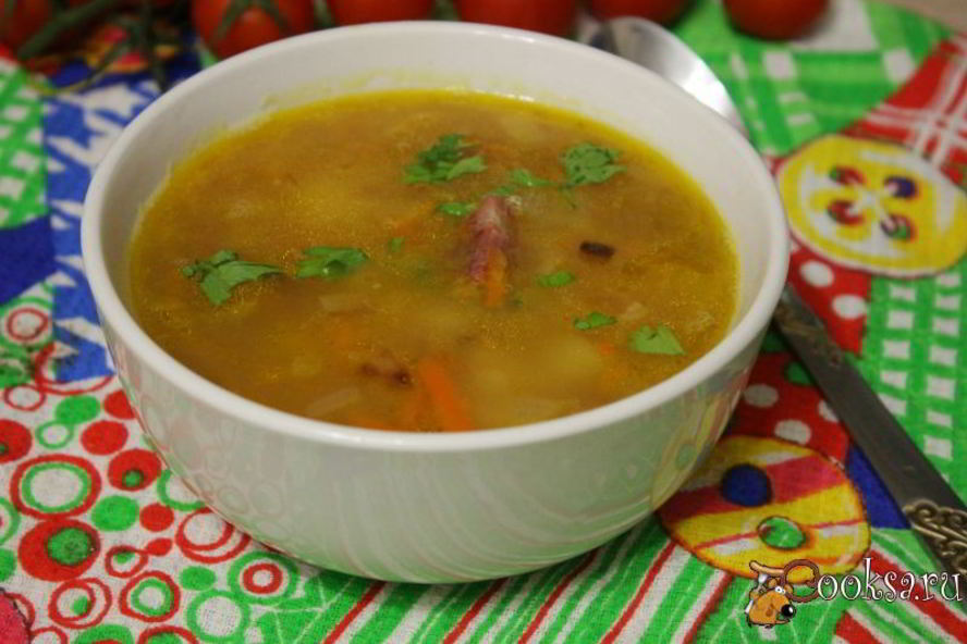 Рецепт гороховый суп с копченой колбасой