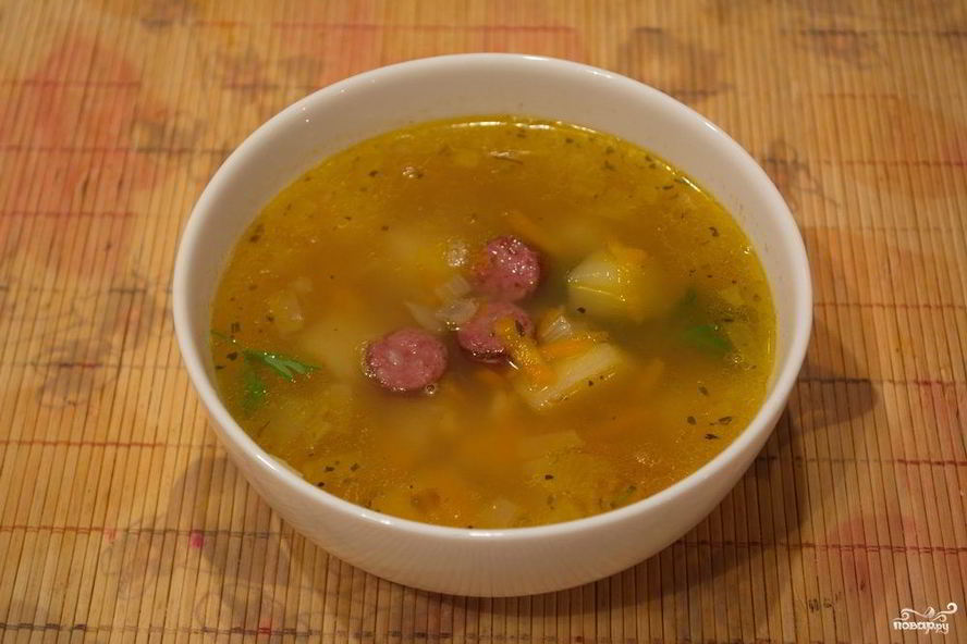 Рецепт гороховый суп с охотничими колбасками