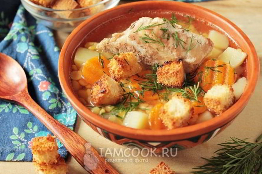 Рецепт гороховый суп с запеченными ребрышками