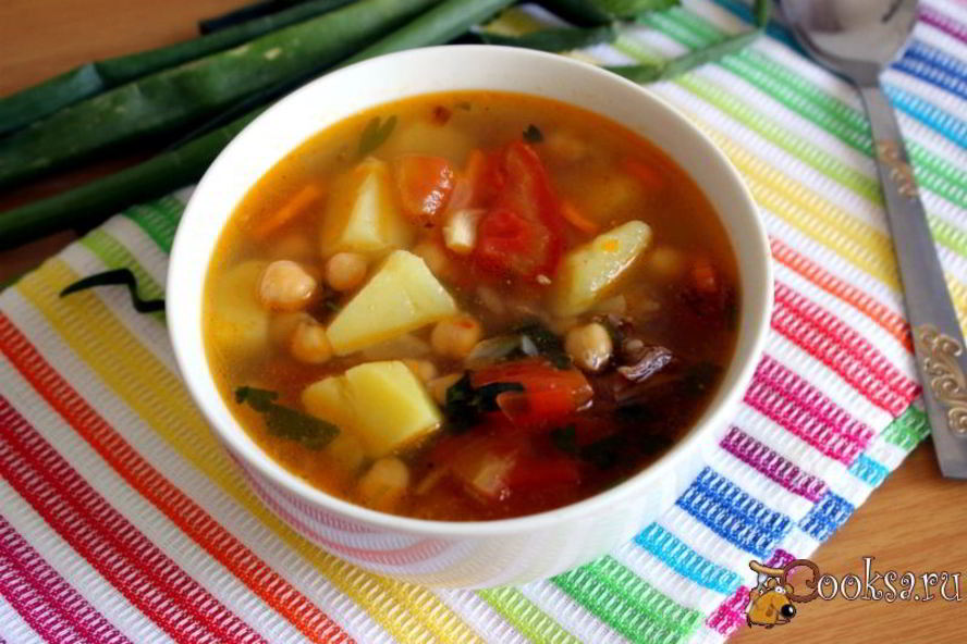 Рецепт мясной суп с нутом и помидорами