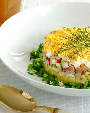 Классическая окрошка на квасе с языком