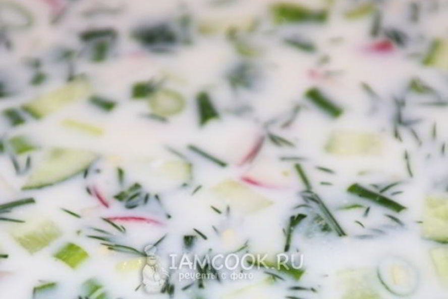 Рецепт окрошка на кефире без колбасы