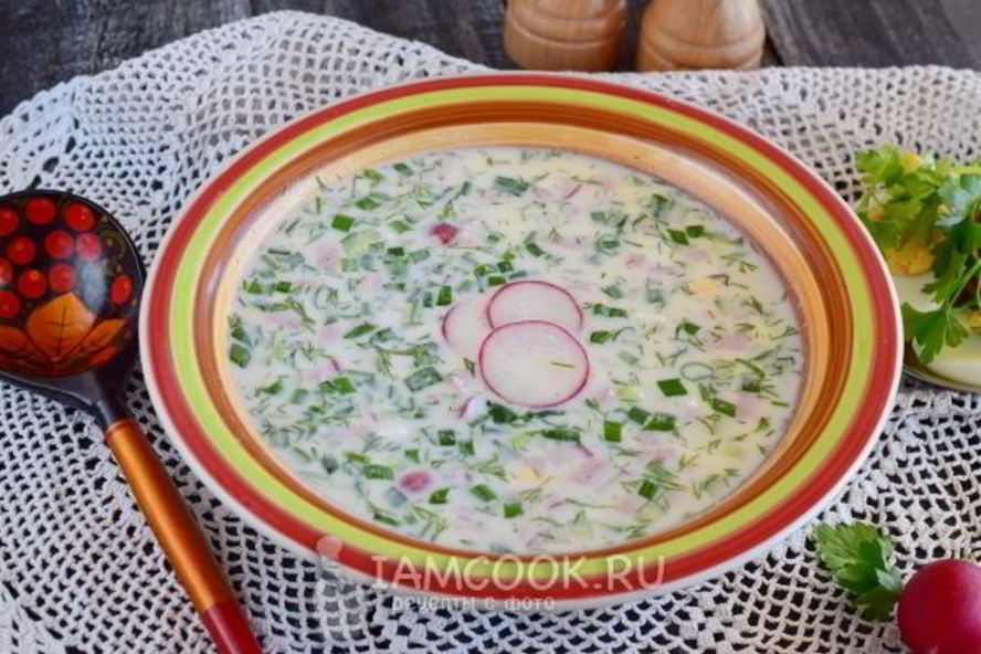 Рецепт окрошка на кефире с колбасой