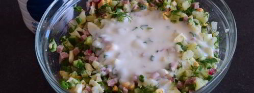 окрошка на кефире с колбасой. Шаг 11