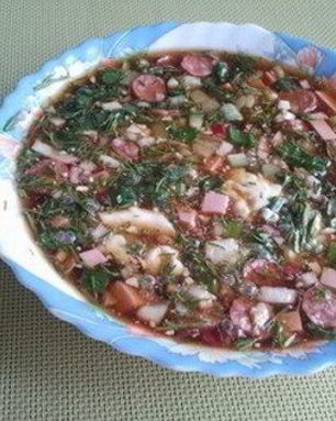 Окрошка с охотничьими колбасками