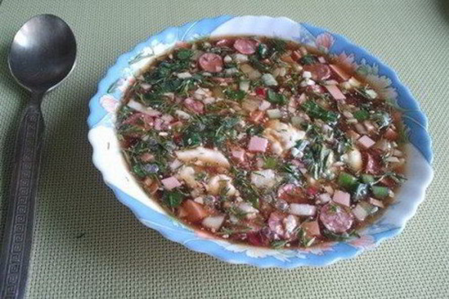 Рецепт окрошка с охотничьими колбасками
