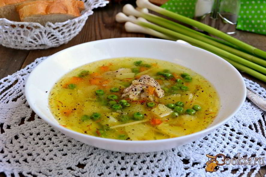 Рецепт куриный суп со свежими овощами, вермишелью и зеленым горошком