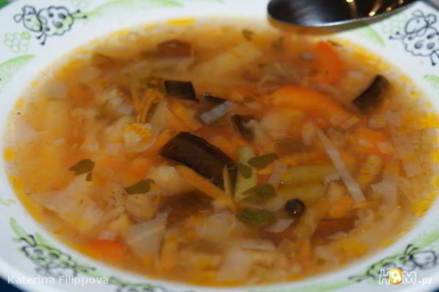 Рецепт овощной суп с грибами и баклажаном