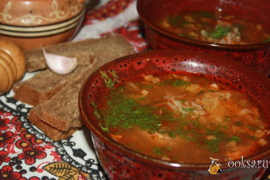 Рецепт щи со свежей капустой, индейкой и острыми колбасками