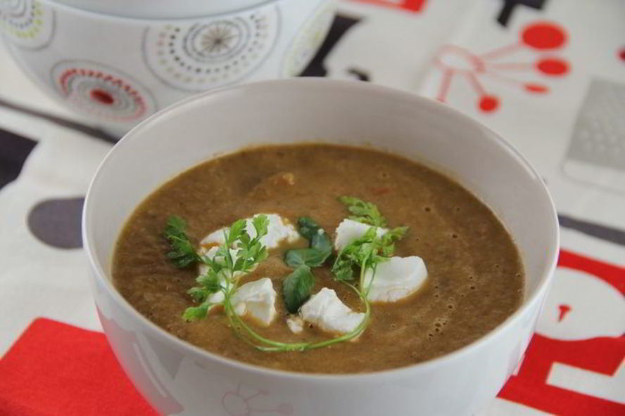 Рецепт суп-пюре с запеченными баклажанами, помидорами и грибами