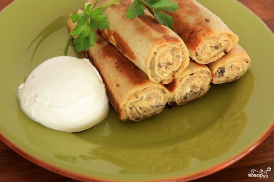 Рецепт блинчики с мясом и грибами