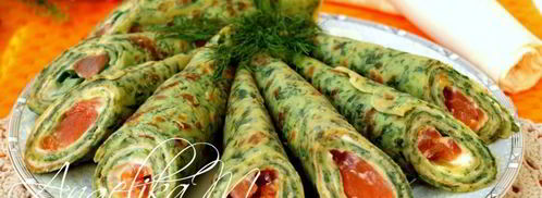 шпинатные блинчики с красной рыбой и икрой. Шаг 8