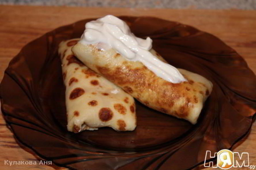 Рецепт тонкие блинчики с творогом