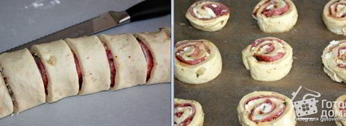 булочки-улитки с салями и моцареллой. Шаг 5