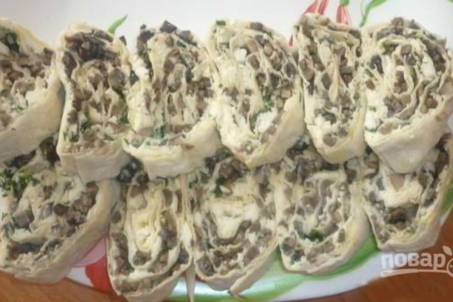 Рецепт лаваш с шампиньонами и сыром