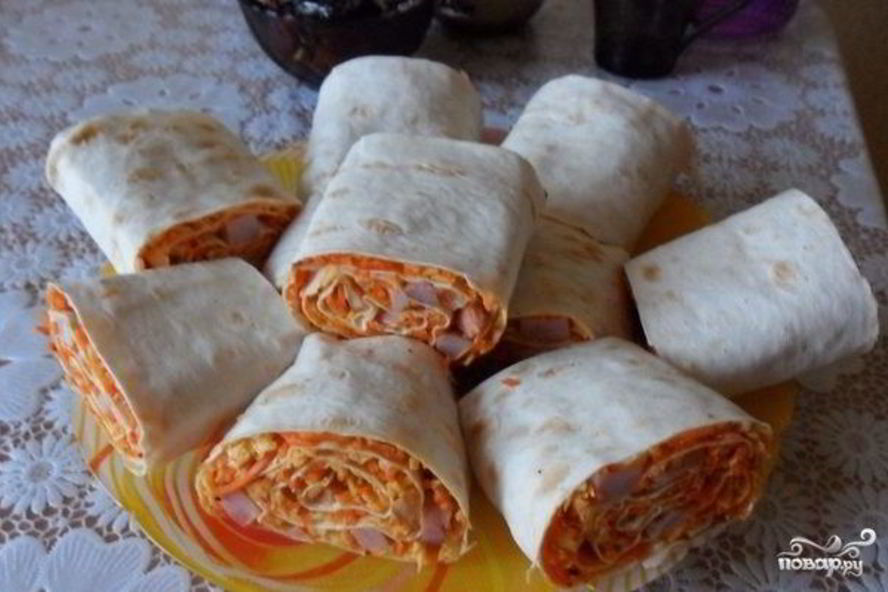 Рецепт рулетики из лаваша с морковкой