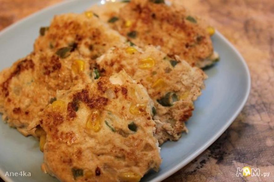 Рецепт куриные оладьи с кукурузой и фасолью
