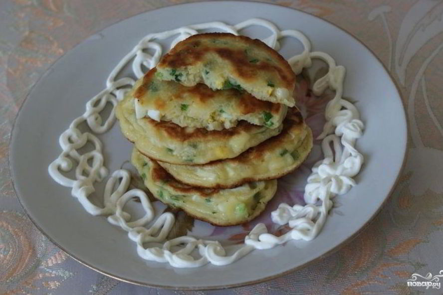 Рецепт оладьи с луком и яйцом на кефире