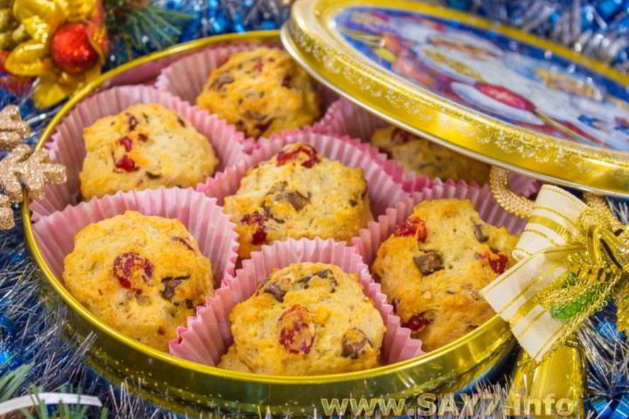 Рецепт печенье творожное с вишней, миндалем и шоколадом