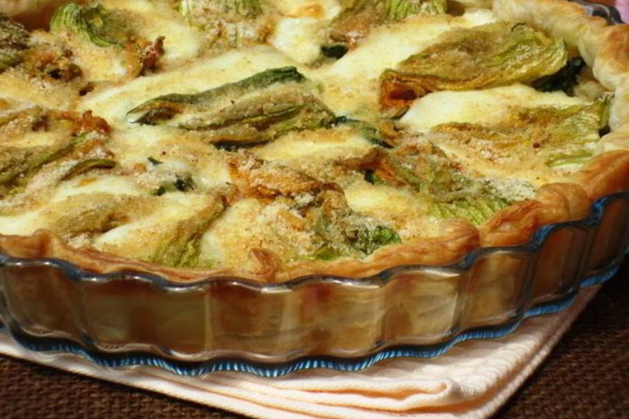 Рецепт пирог с цветками цукини и моцареллой