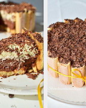 Шарлотка с шоколадно-малиновым муссом и воздушным ванильным кремом