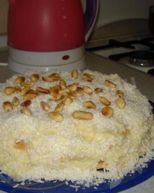 Торт с кокосовой стружкой без выпечки