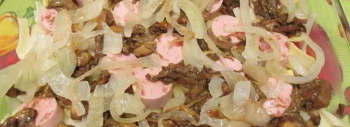 картофельная запеканка с сосисками и грибами. Шаг 6