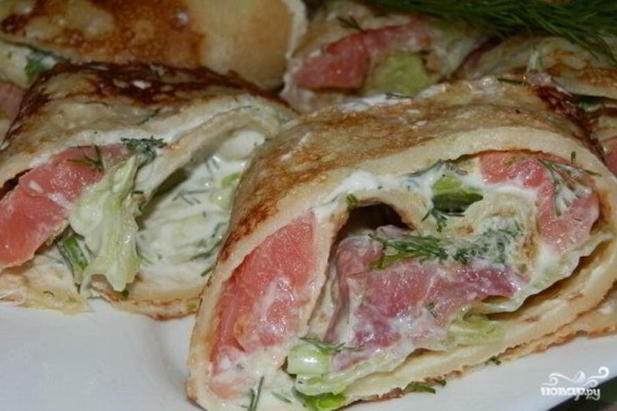 Рецепт блинные роллы с семгой