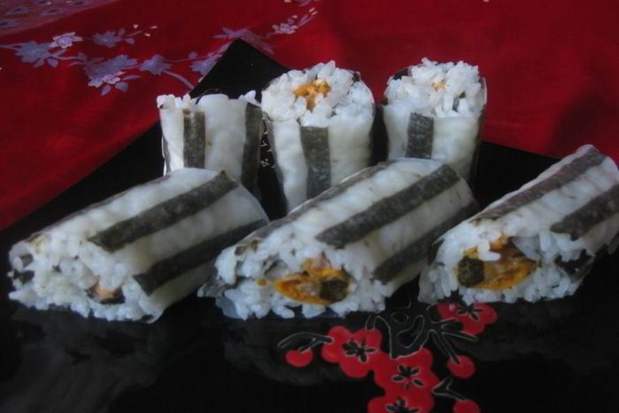 Рецепт полосатые роллы с мидиями