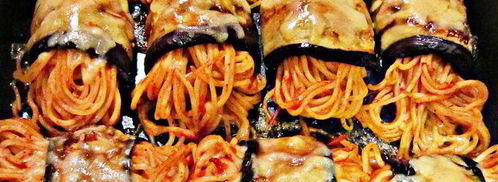 роллы из баклажанов со спагетти. Шаг 10