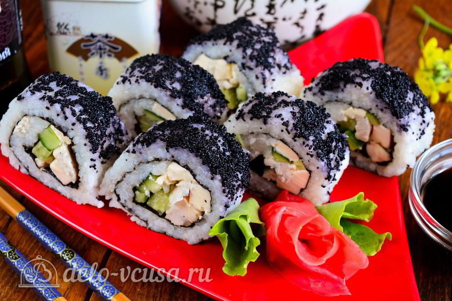 Рецепт роллы с огурцом, курицей и тофу
