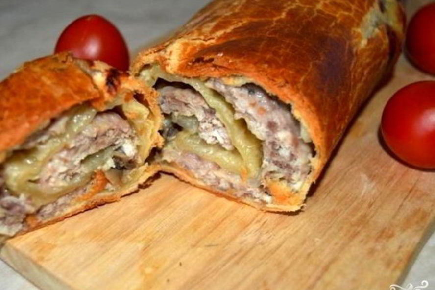 Рецепт рулет из слоеного теста с начинкой