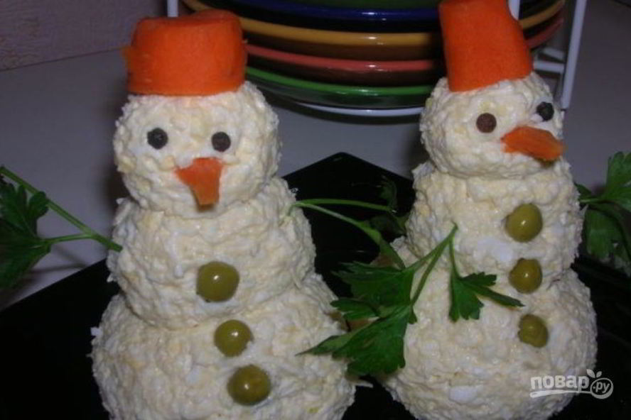 Рецепт закуска снеговики из сыра