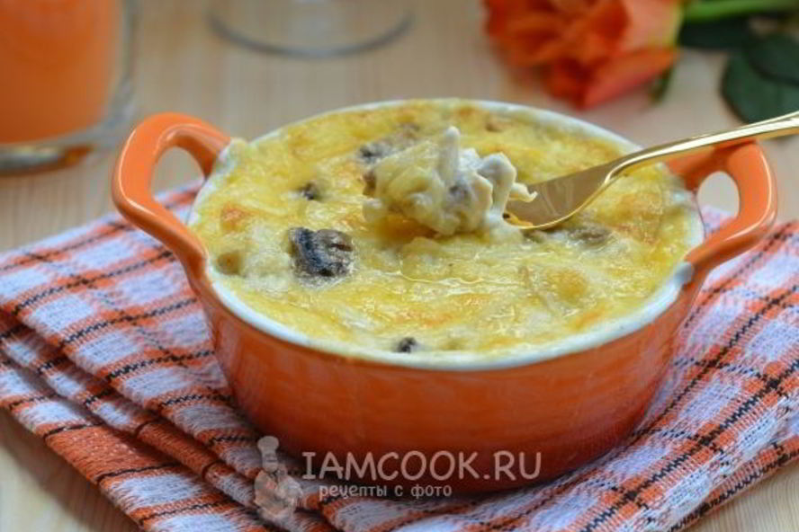 Рецепт жульен с курицей и шампиньонами в духовке